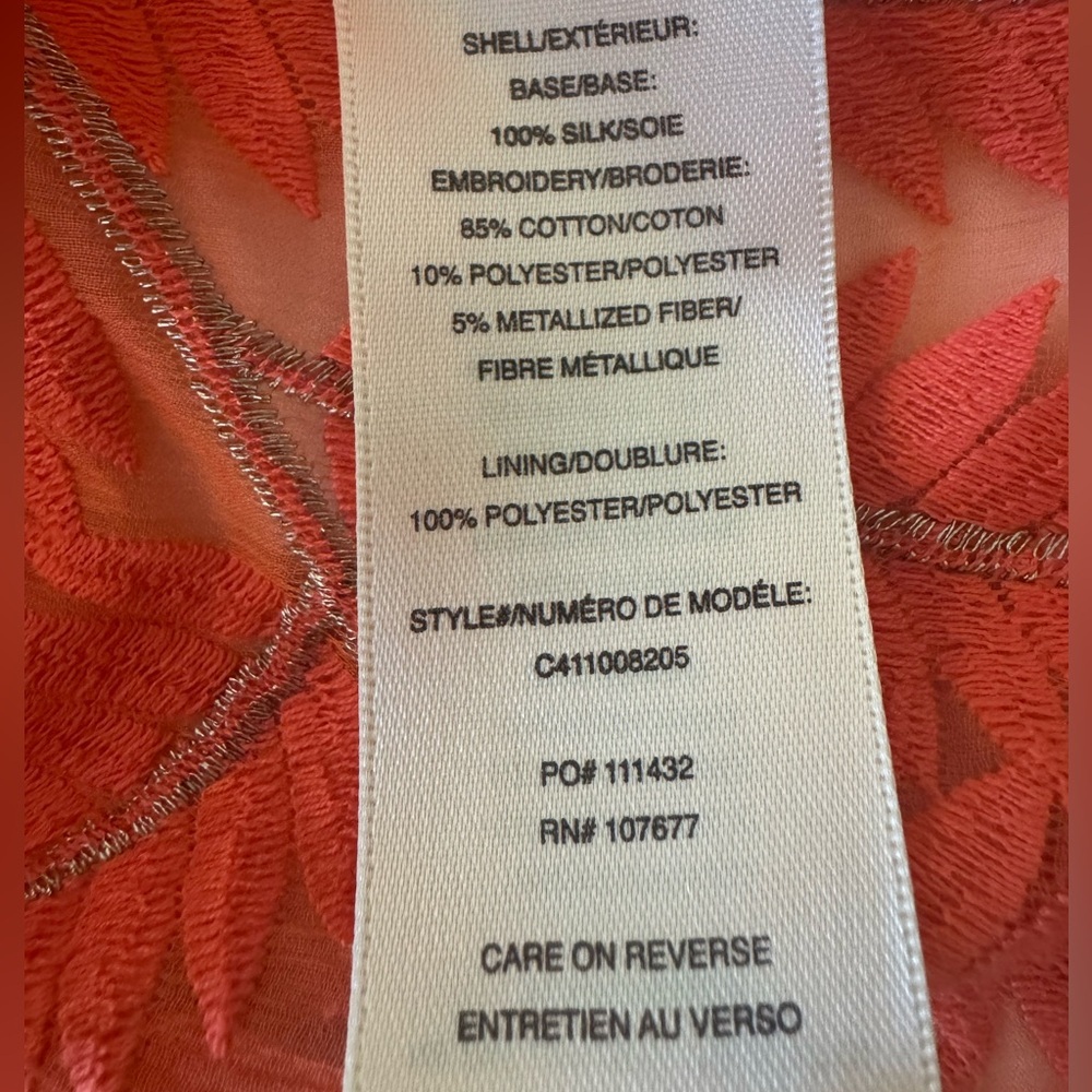 Alice + Olivia Women's 100% Silk Pullover Tunic Blouse, Coral Orange, Size XS/TP - Picture 11 of 13